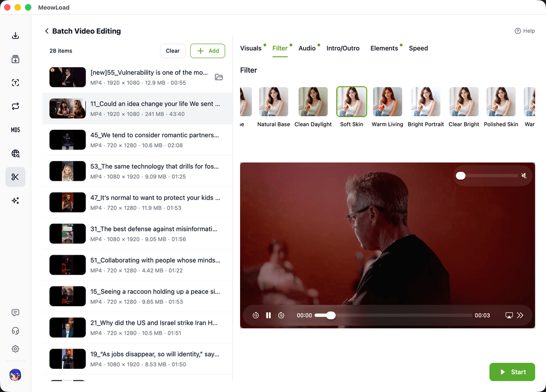 バッチビデオフィルターアプリケーション